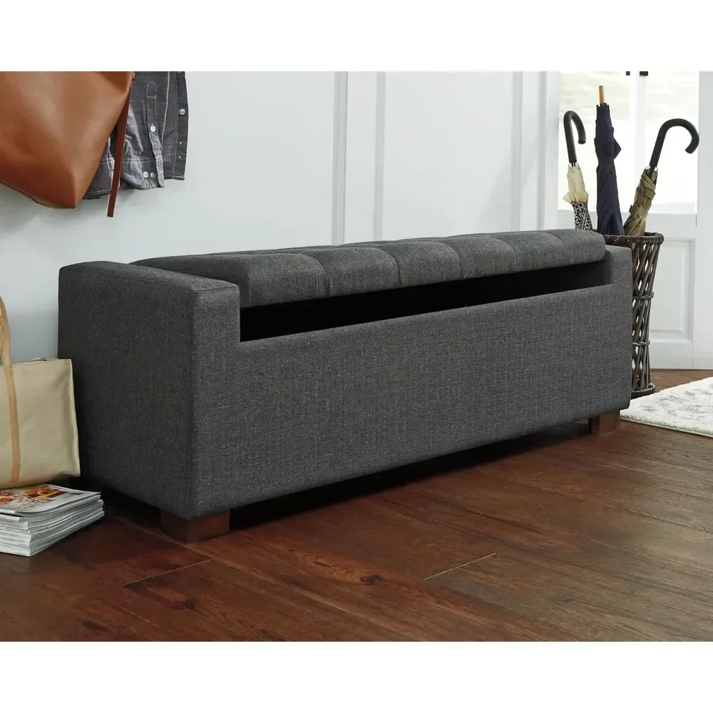 Trendy Trunk ottoman with a Polyester Gray Upholstery, a Tufted Seat Cushion with a hinged Lid, Access to Storage