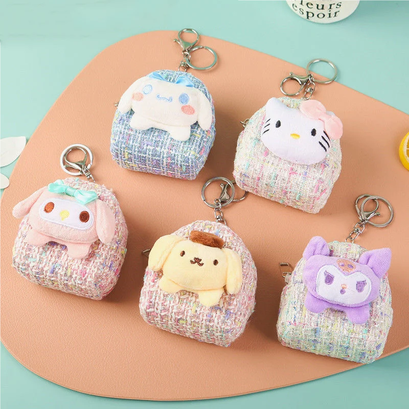 

Hello Kitty Kuromi Cinnamoroll Rope Weaving Mini School Bag Earphone Case Cute Keychain Pouch Accessory Practical Decoration