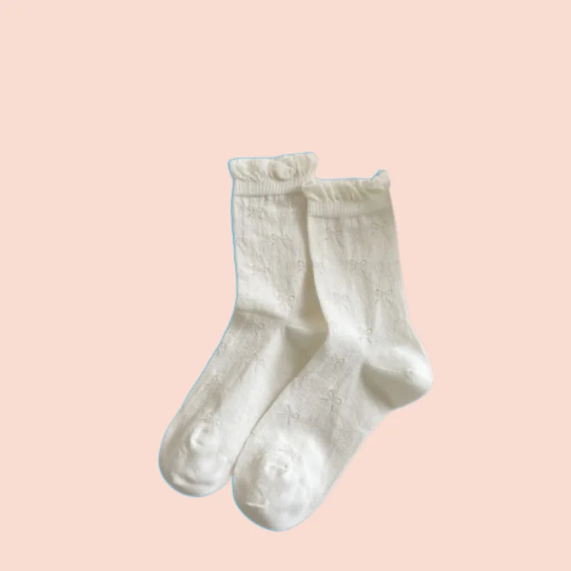 1/3 Pairs Bubble Mouth Hollow Bowknot Boneless Fresh Cotton Socks Breathable Solid Color Simple Socks All-match Stacked Socks