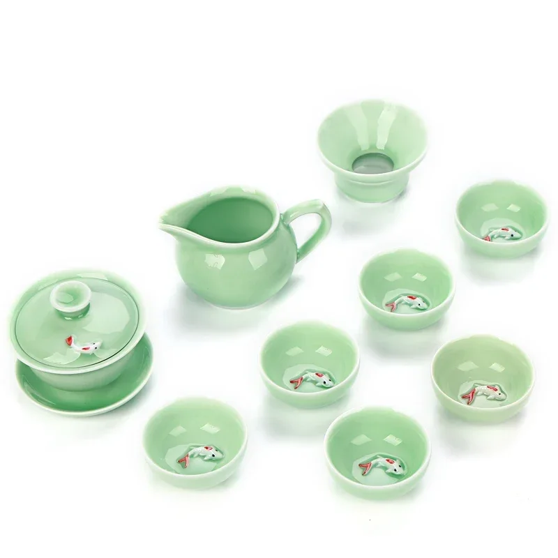 Longquan Celadon Fish Tea Set Ceramic Kettle Ceramic Gaiwan Tea Cup fish chinese kung fu tea pot drinkware for friend Gift