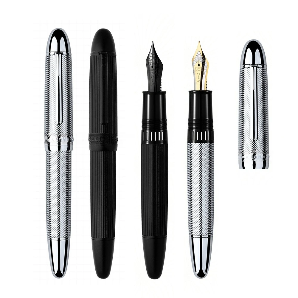 Hot MAJOHN P141 Metal Copper Piston Fountain Pen NO.8 F Nib Large Capacity Ink Writing School Office Gift Pen Metal Engraved
