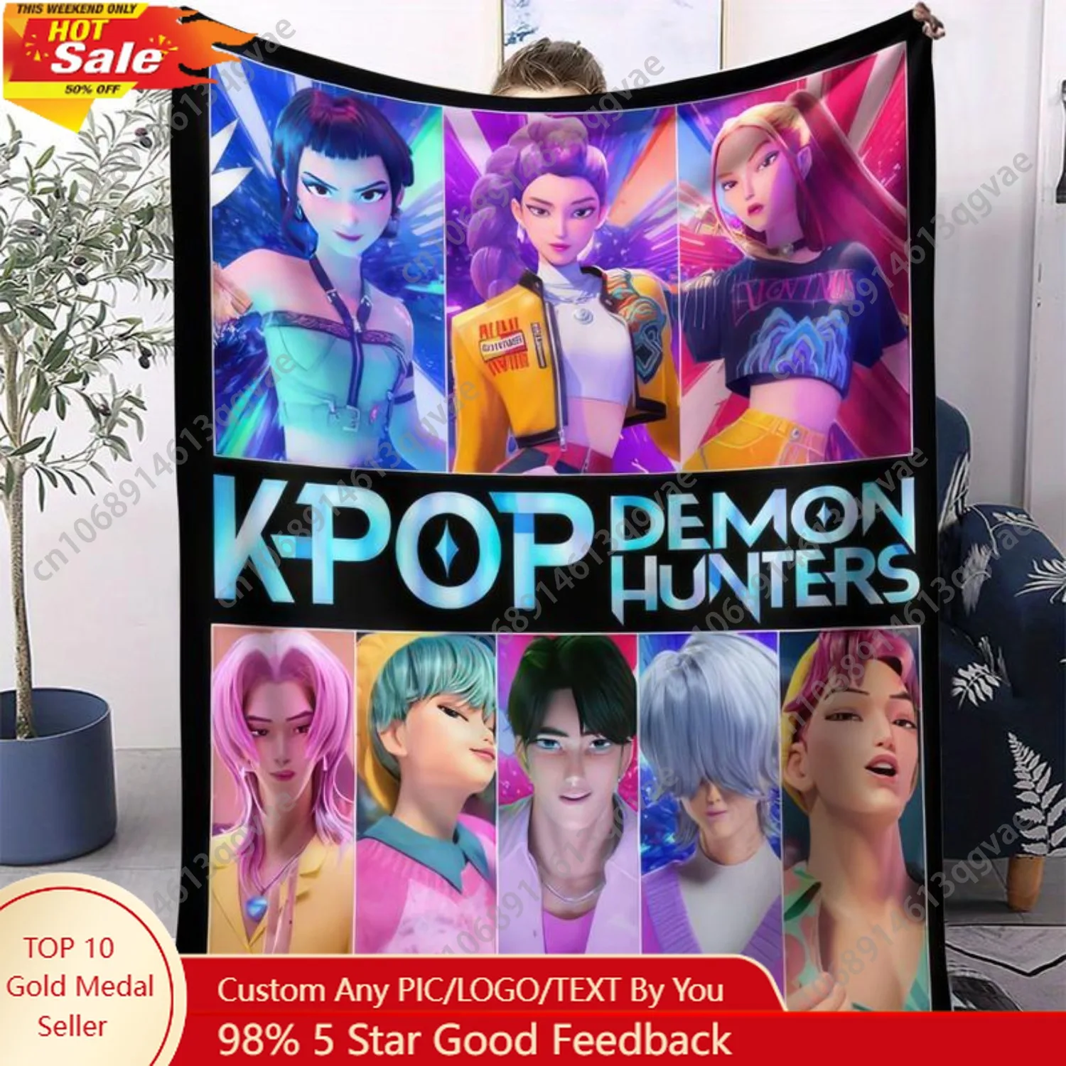 

K-Pop D-Demon H-Hunter Blanket Hot Girl Group Boy Group Multipurpose Decorative Blanket Soft Fluffy Flannel Blanket Perfect