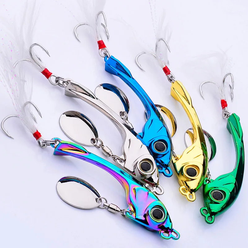 1 Pcs Rotating Sequins Tail Metal Jig VIB Fishing Lure 7g 13g 17g Spinner Spoon Balance Sinking Vibration Wobblers Bait Tackle