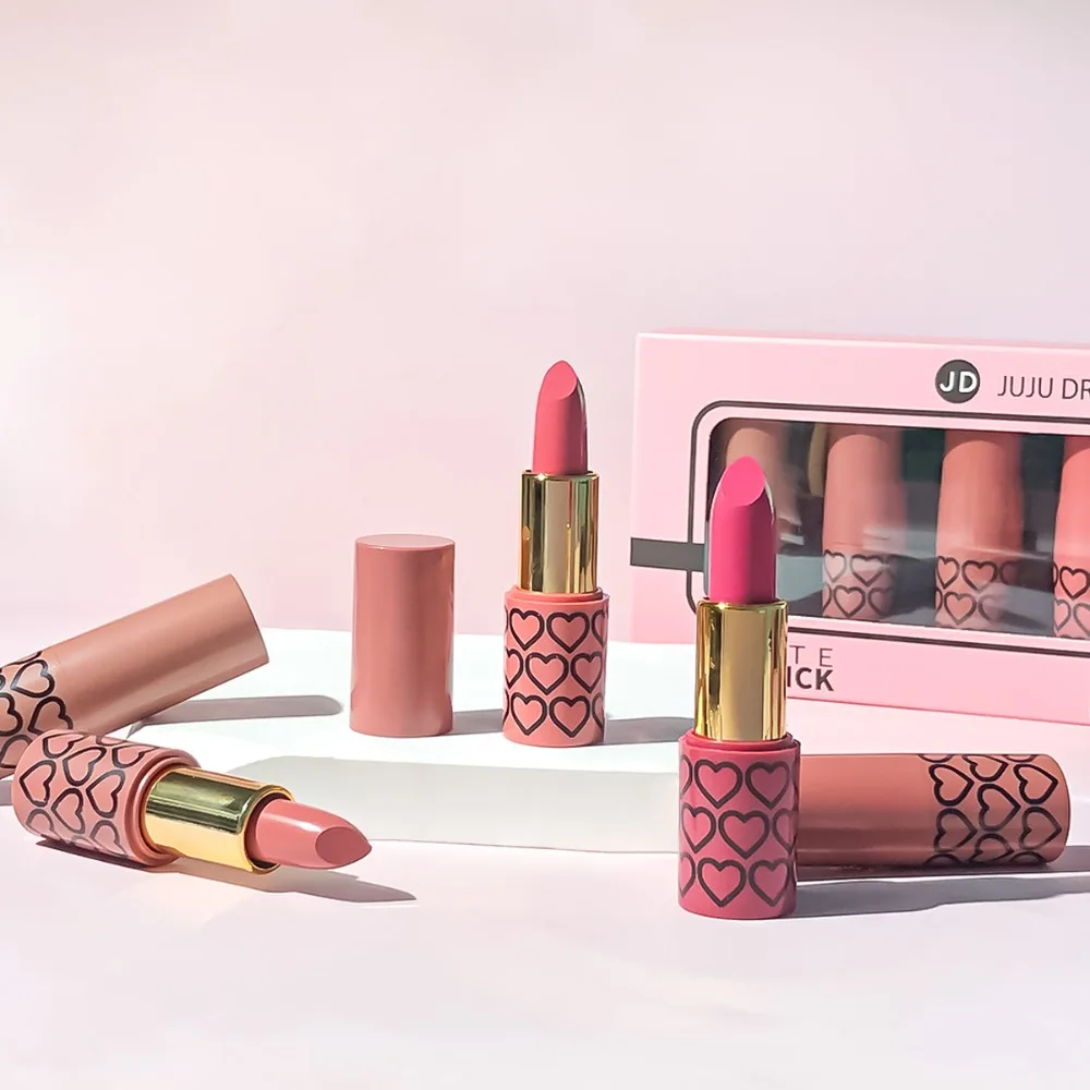 6가지 색상 누드 매트 립스틱 세트 벨벳 마감 방수 오래 지속되는 보습 립글로스 여성용 선물