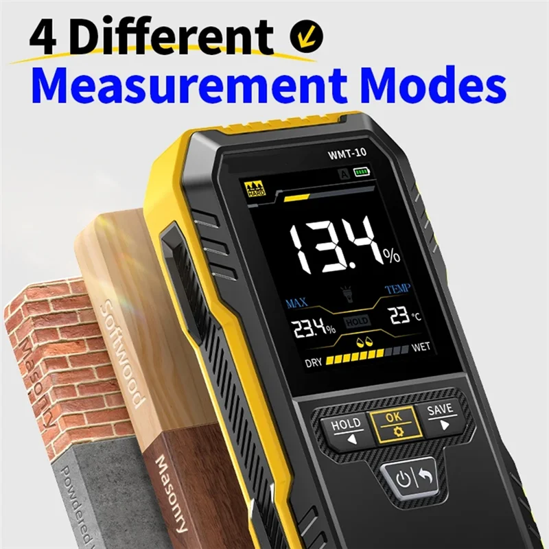 B94A Digital Inductive Wood Moisture Meter Hygrometer 0.1% Pinless Non-Contact Timber Damp Wall Detector Humidity Temp Tester