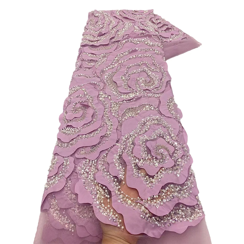 

Роскошная африканская окрашенная кружевная ткань с бисером, 2024, нигерийская тюль с блестками, кружевная ткань ручной работы, свадебное платье, шитье