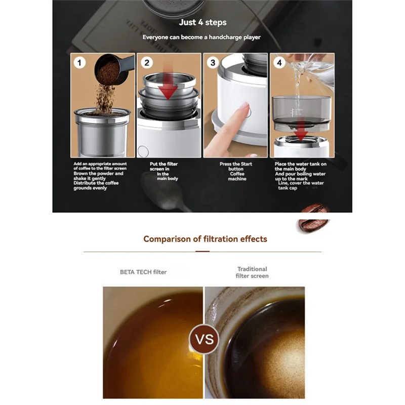 ماكينة صنع القهوة المحمولة المضغوطة يدويًا مع فلتر من الفولاذ المقاوم للصدأ بالتنقيط التلقائي للسفر والتخييم والمكتب