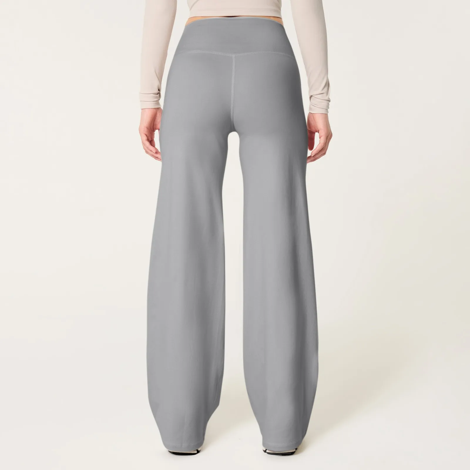 سراويل اليوغا النسائية شد البطن عالية الخصر بقصة ضيقة سراويل كاجوال بلون سادة قابلة للتمدد مستقيمة واسعة الساق سراويل طويلة #2