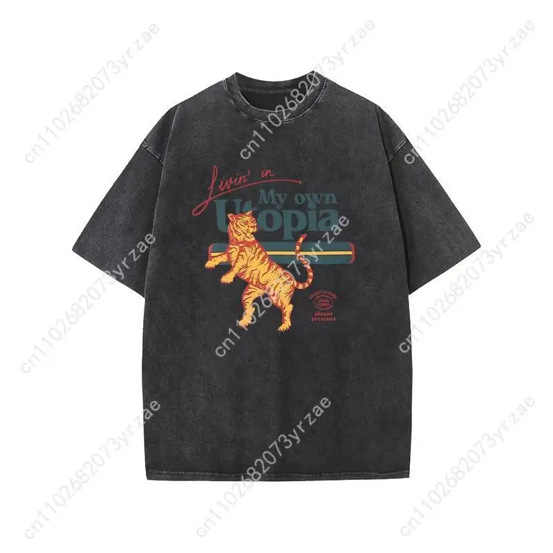 بلدي يوتوبيا الرجعية التي شيرت رجل امرأة عالية الجودة خمر تي شيرت القطن قصير الأكمام موضة تي شيرت لينة تنفس القمم