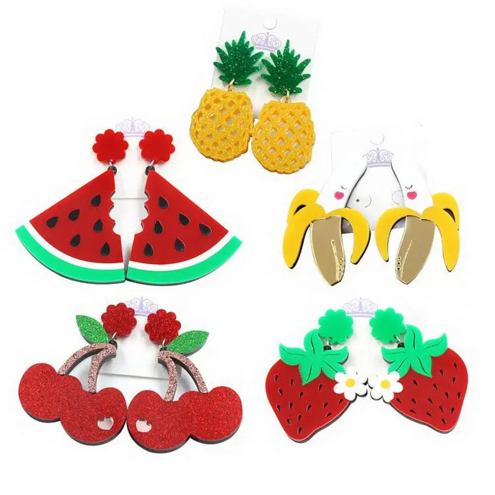 Fruit Earrings Red Strawberry Watermelon Dangle Earring Banana Cherry Pineapple Acrylic Earrings