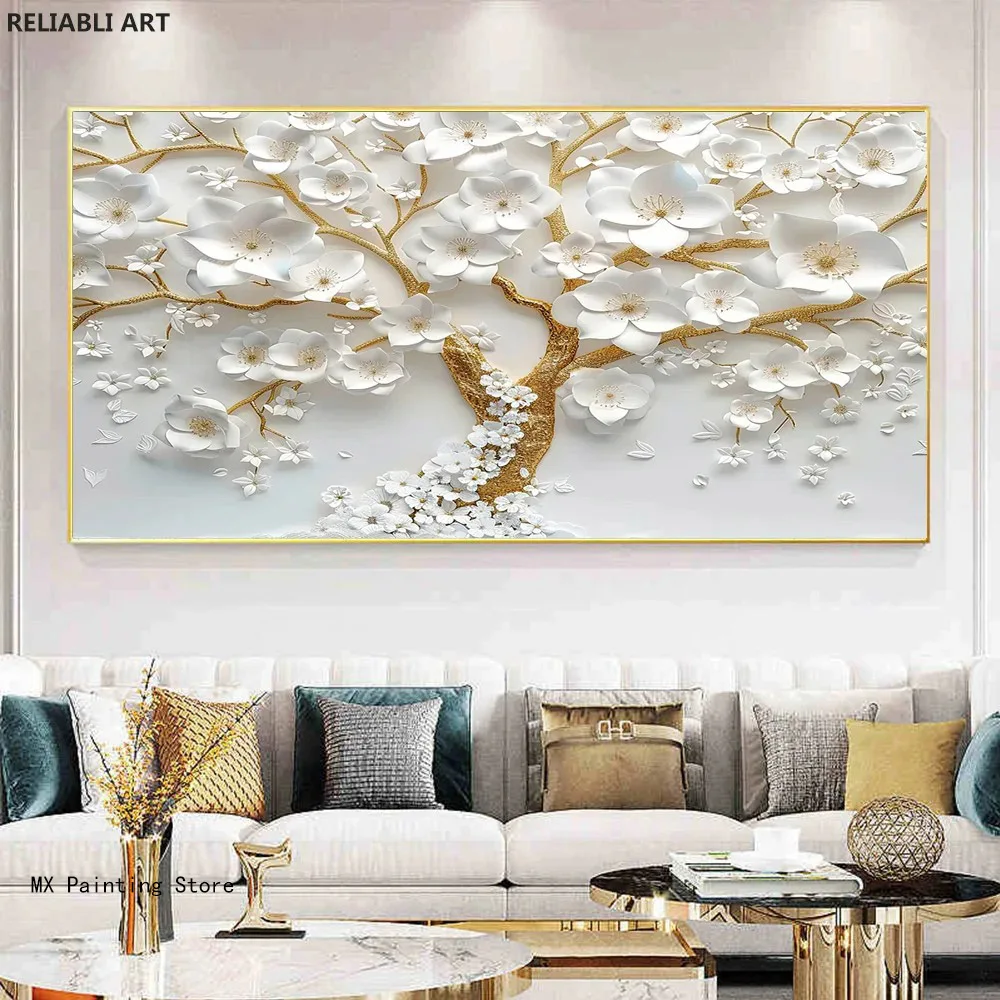 

Abstract Art White Flower Tree on Canvas,Modern Print Poster, Living Room Home Decoration, Painting Pictures, Unframed Art