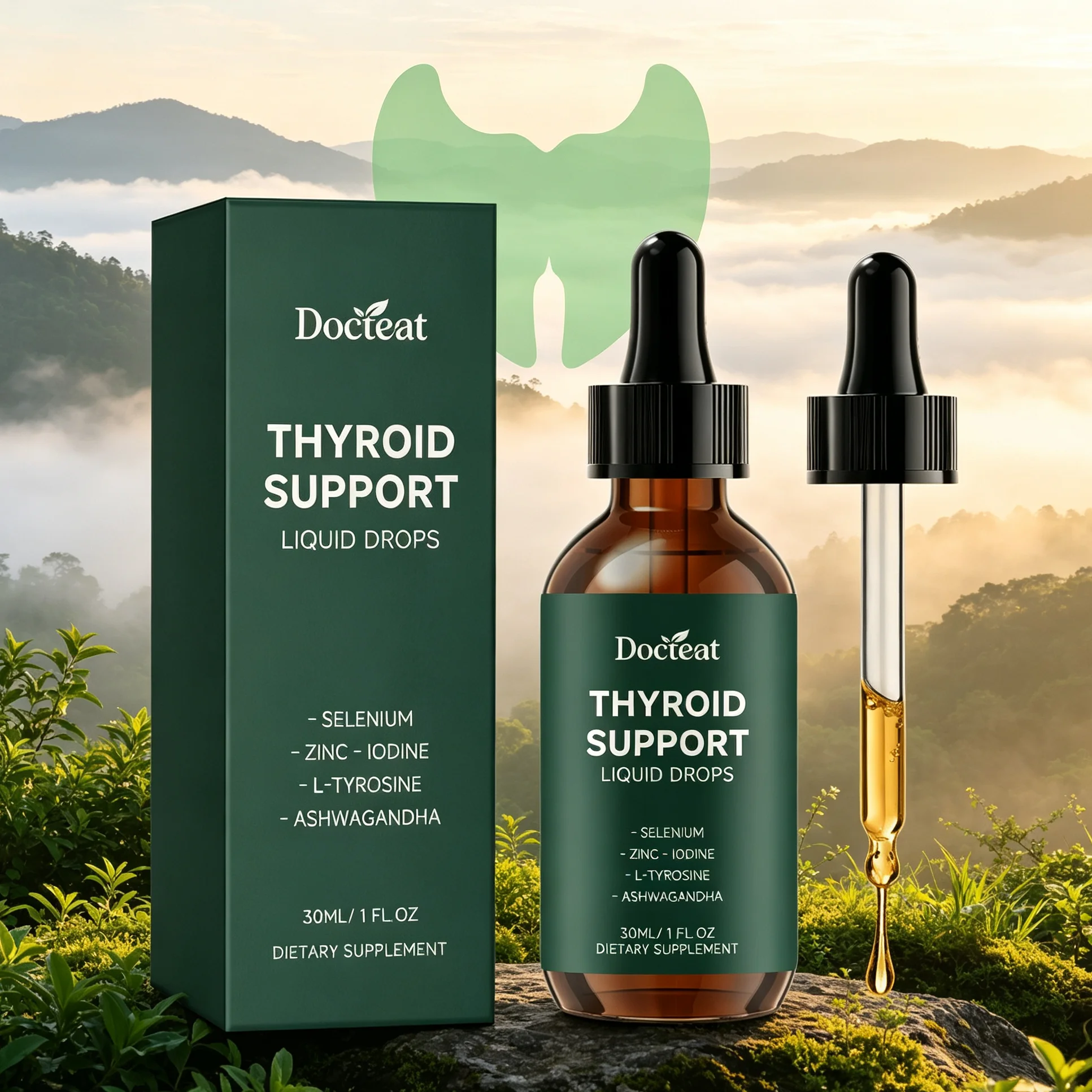 Thyroid Support Liquid Drops Natural Iodine Selenium Zinc Supplement Boost Metabolism Energy Hormone Balance Thyroid Health 30ml