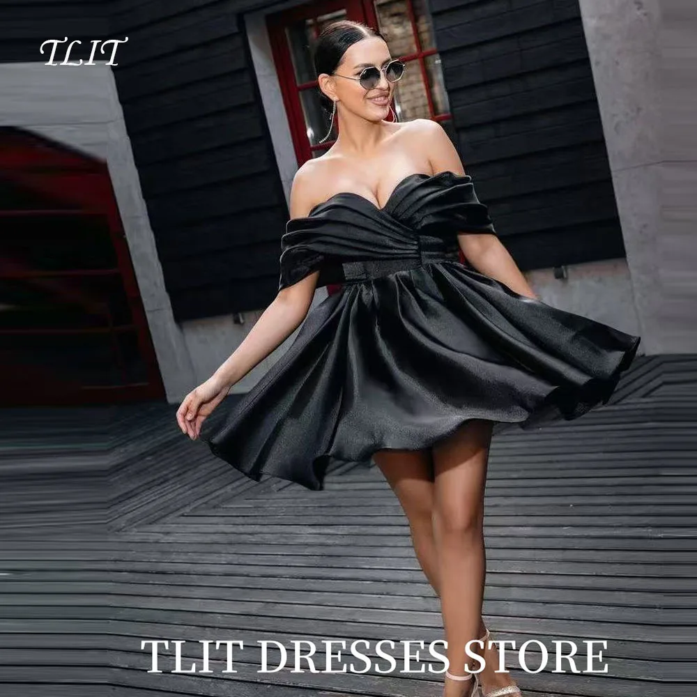 

TLIT Sexy Black Short A-Line Draped Evening Gown Dress Sweetheart Sleeveless Above Knee Cocktail Gowns Customized Formal Party