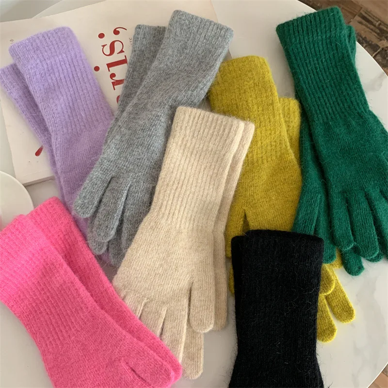 Long-wrist fingerless gloves for women in winter long style pure color popular online simple design knitted thick