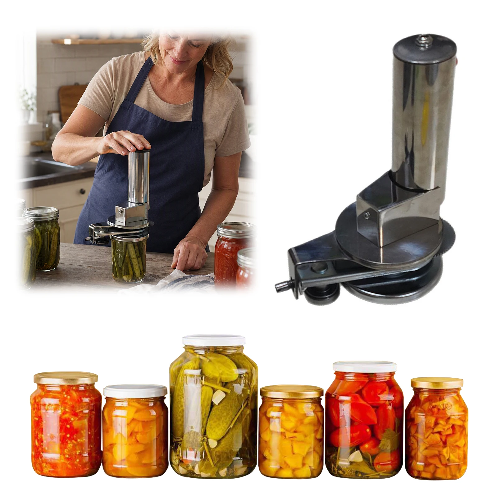Electric Can Sealer One-Button Automatic Jar Sealing Machine Stainless Steel Home Canning Tool Food Preservation for Home Kitche