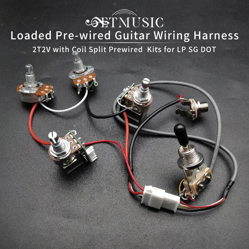 2T2V Loaded Pre-wired Guitar Wiring Harness with Coil Split Prewired Kits for LP SG DOT