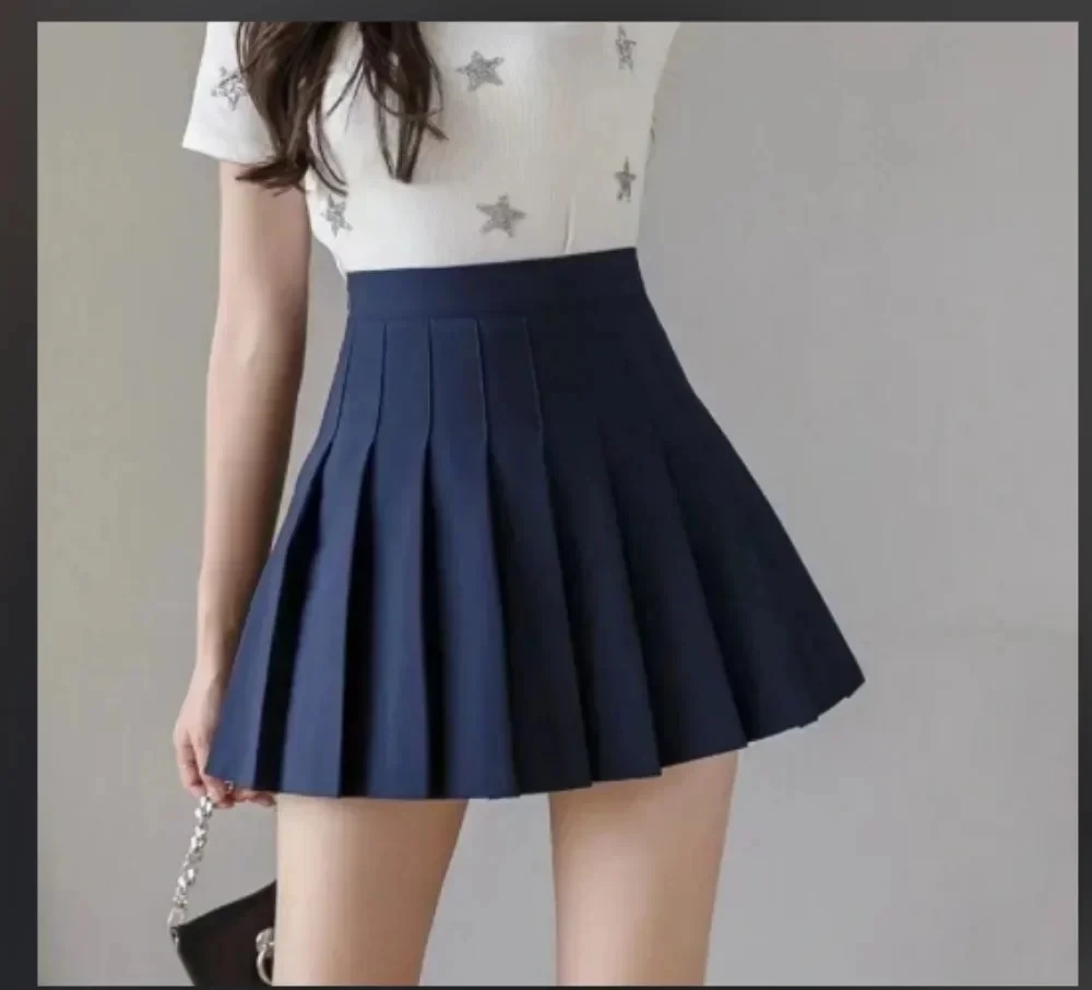 2025 zomer nieuwe dames Koreaanse losse micro-elastische hoge taille comfortabele casual tennis golf effen kleur plooirok