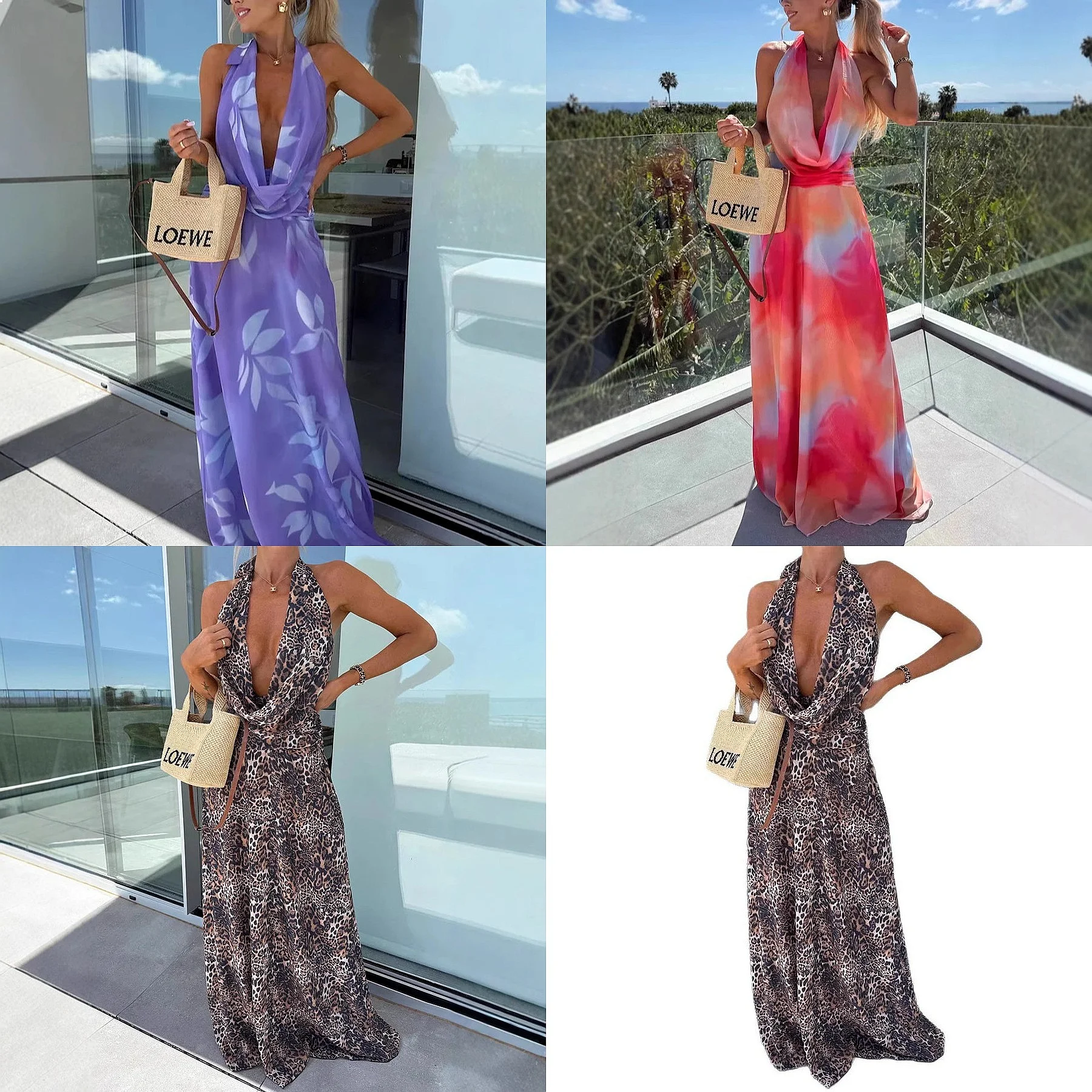 

Sexy Sleeveless Backless Tie Long Dress Summer Spring Printed Dresses Jumpsuit Playsuit