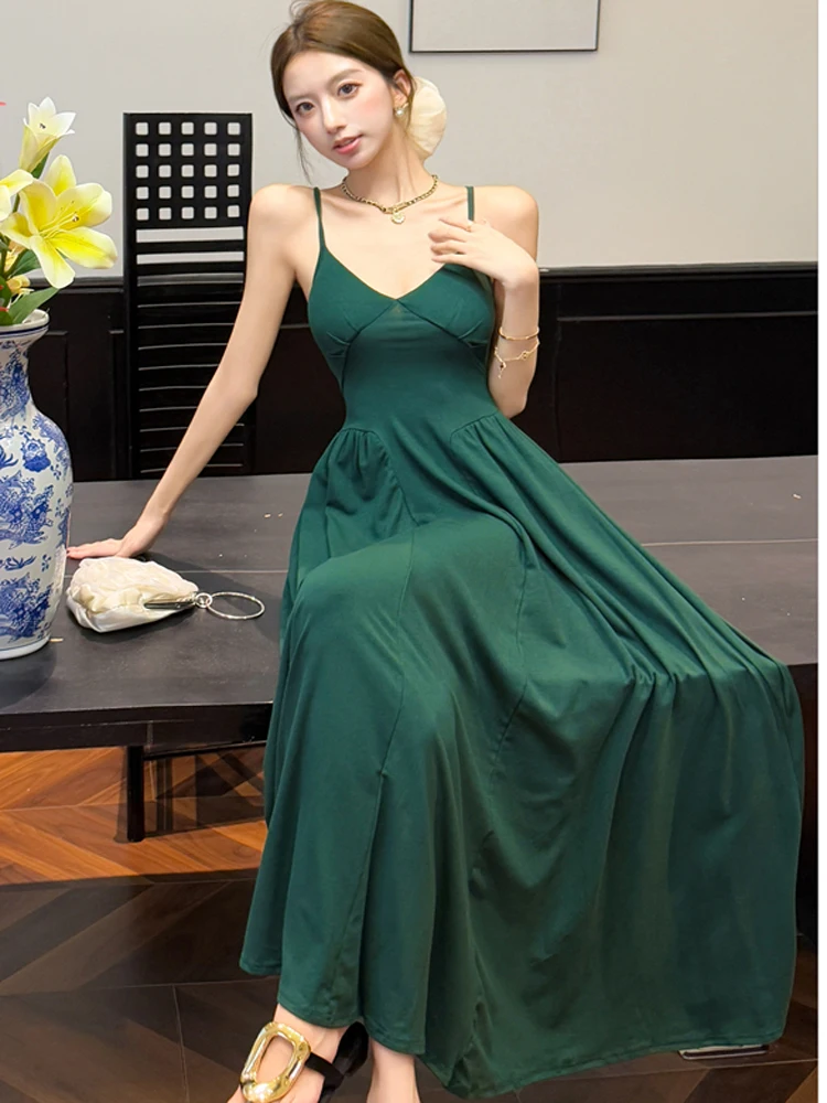 Boho Sling Slim Party Dress 2025 New Summer Women Sexy Cross Lace Up Backless Female Casual Beach Holidays Long Dress Robe