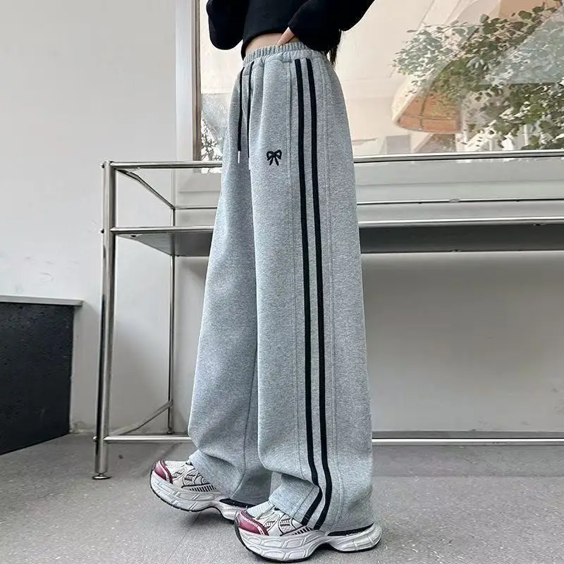 

Girl Sports Pants Teenager Spring Wide-leg Casual Trousers 2026 New Children's Straight Loose Pants Kids Autumn Clothing 5-15Y