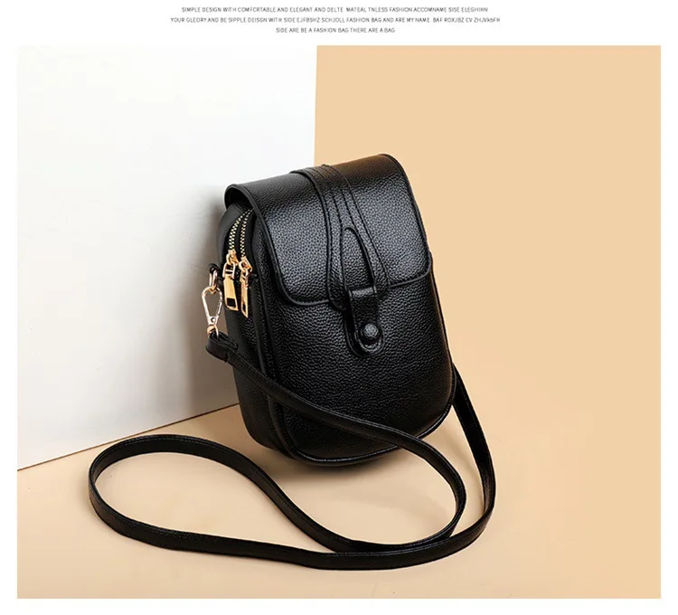 Mini-Multifunktions-Umhängetasche aus Leder für Handy/Sport, Cross-Taschen mit Kopfhöreranschluss, mehrlagige Damentasche mit Abdeckung – Detail 13