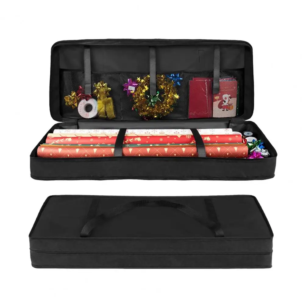 Christmas Wrapping Paper Holder Christmas Wreath Wrapping Paper Storage Bag Set with Handle Zipper Closure Pockets for Holiday