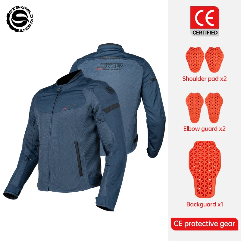 

Star Field Knight Motorcycle Jacket Blue Men's Riding Clothes Spring&Summer Mesh Breathable With CE Protective Accessories