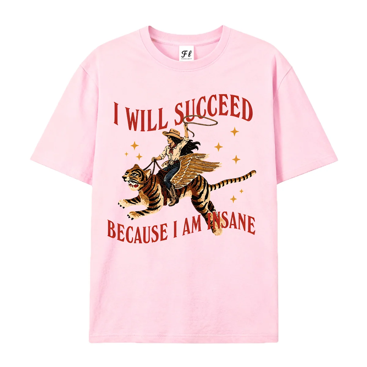 Motivational Tiger Wings T-Shirt I Will Succeed Quote Graphic Tee Vintage Cowgirl Rider Shirt Retro Inspirational Casual Unisex