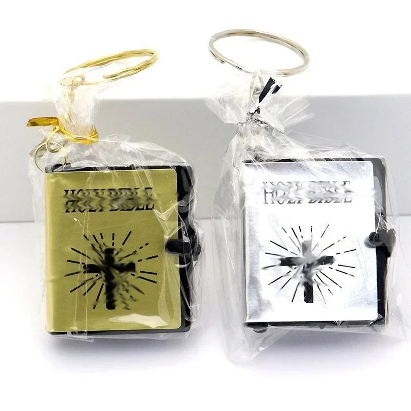 Mini Holy Bible Keychain Real Paper Can Read Religious Christian Cross Keyrings Holder Car Key Chains Fashion Gifts