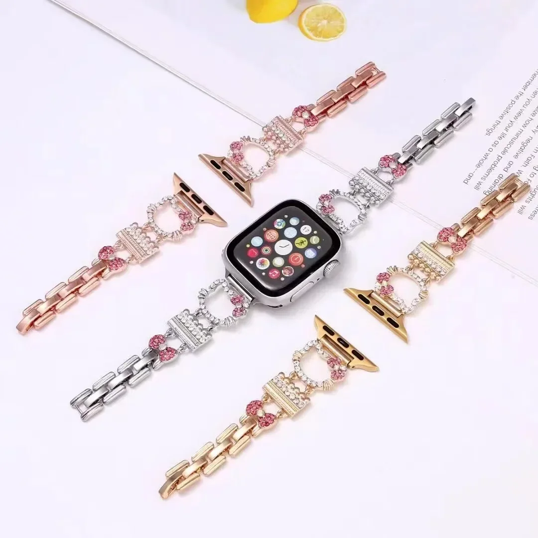 Fahion with Drill HelloKittys 38/40/41mm Watch Strap Cartoon Girl'S Heart Suitable Iwatch 42/44/45/49mm Watch Case Girls Gift