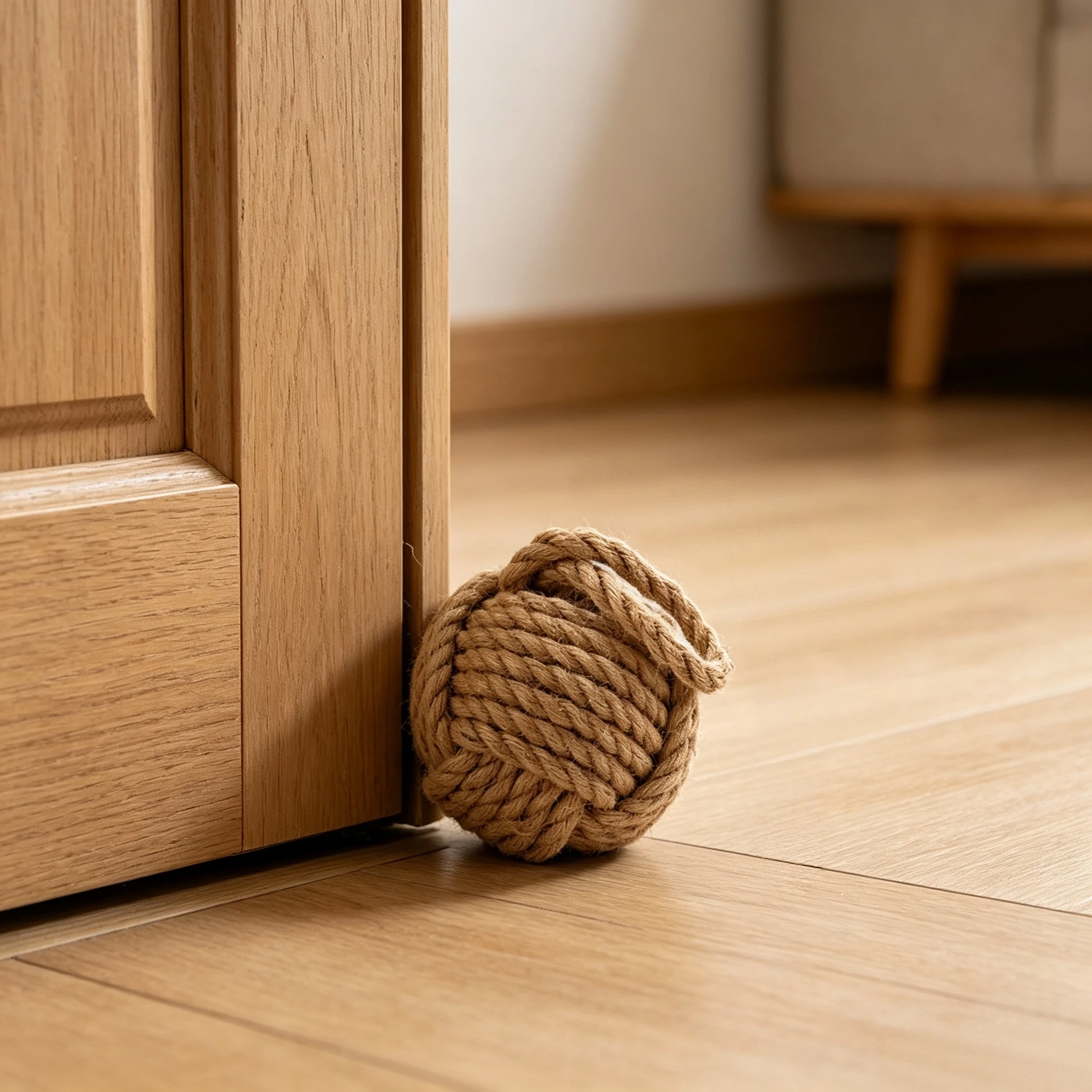1pc Hand-Made Hemp Rope Door Stopper Bookend, Solid Polyhedron Windproof Stopper with Knot Design, Anti-Collision Ball,