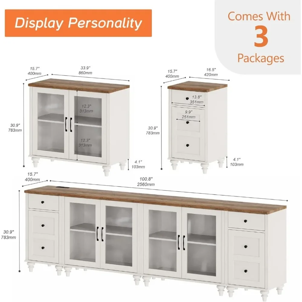 Suporte de TV grande para TV de 100 polegadas, mesa de console de TV LED para TV de 85 90 95 polegadas, centro de entretenimento com estação de carregamento e porta de vidro