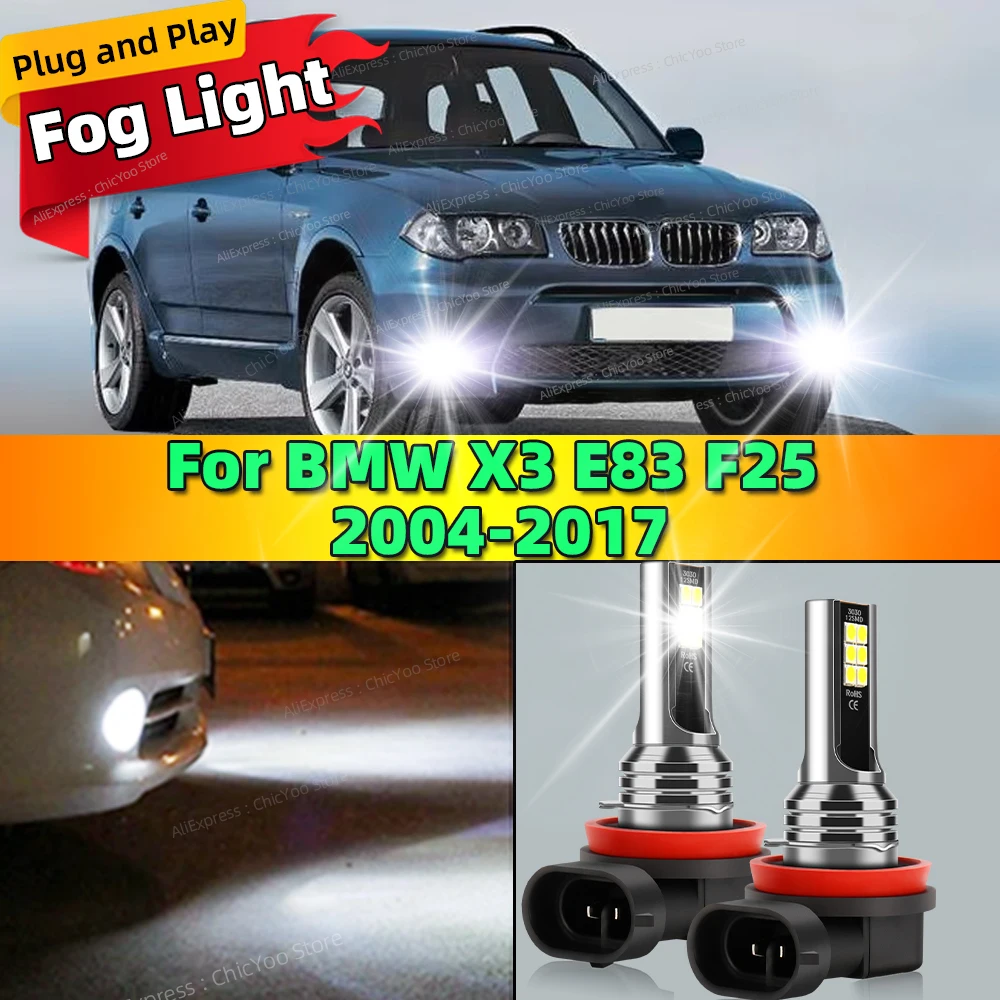 2Pcs 12V 6000K Front Fog Light LED Bulb Accessories Car Lamp Canbus For BMW X3 E83 F25 2004-2017 2005 2006 2007 2008 2009 2010