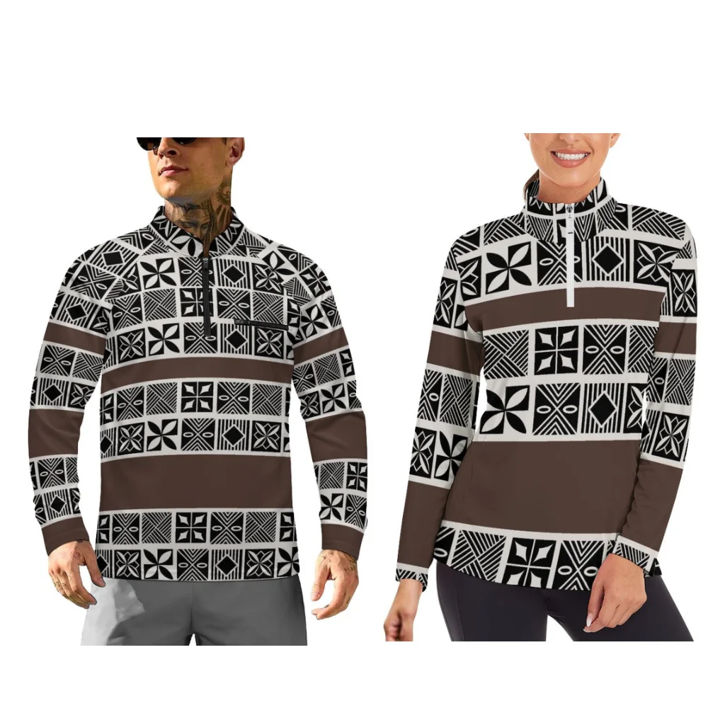 Polynesian-Style Printed Long-Sleeved Sportswear For Sports Couples Can Be Customized With Patterns