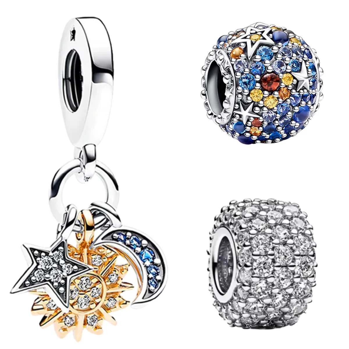 925 Sterling Silver Charms Colorful Sun Moon Stars Dangle Charm Fit Original Pendant Bracelets Necklace Women DIY Fine Jewelry