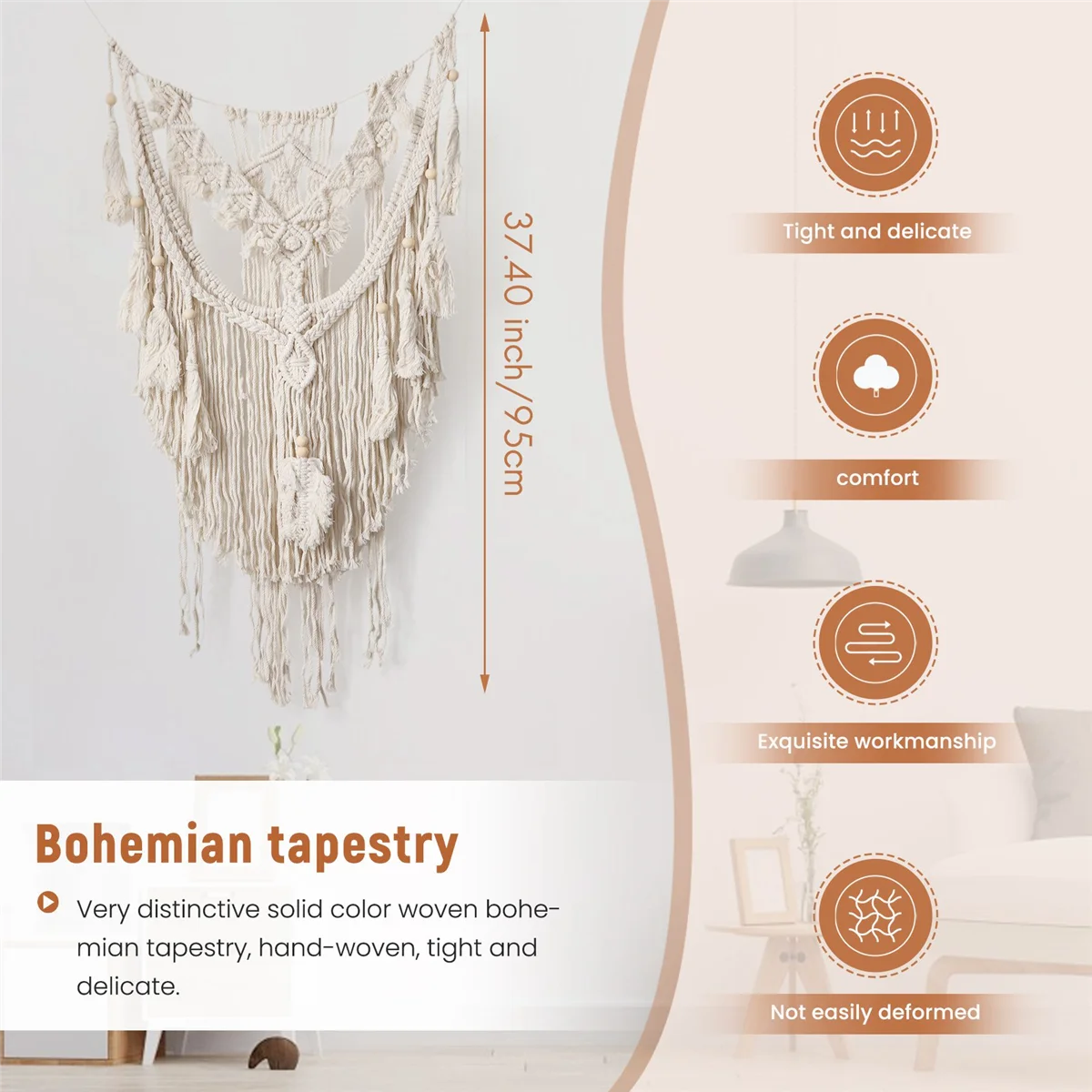 A53TT Nordic Bohemian Macrame Wall Hanging Tapestry Hand-Wovening Tassel Home Wall Decor Large Tapestry