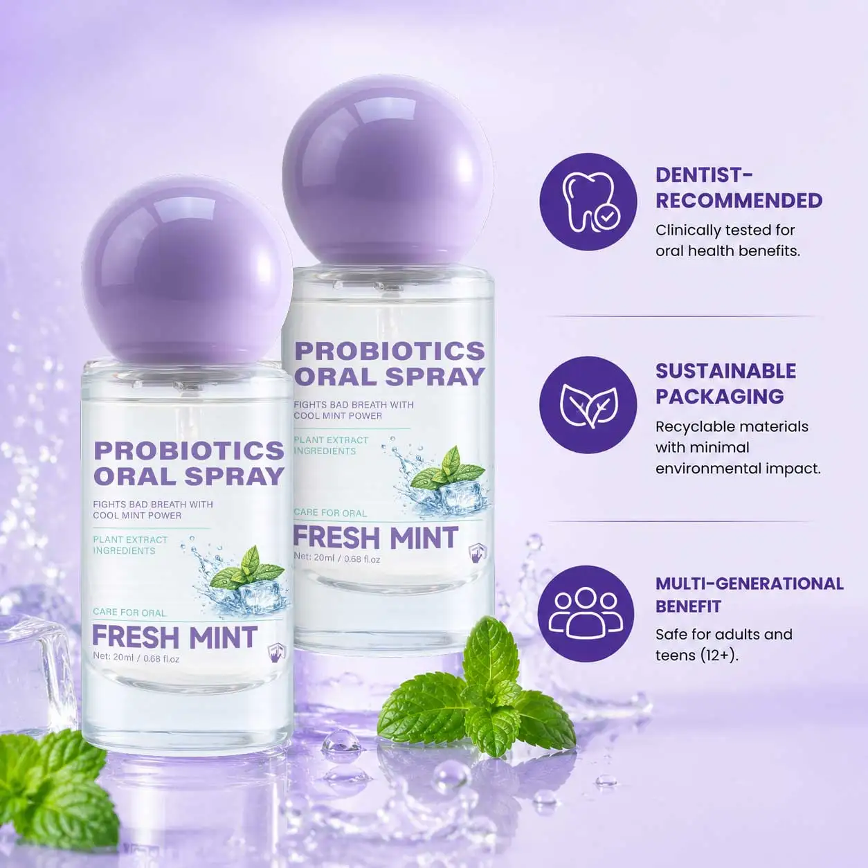 1/3/5 Stück Probiotisches Frische-Minz-Mundspray, Erfrischendes Atemfrische-Mittel für die tägliche Mundpflege, Schnelles & Praktisches Mundspray mit C – Detail 6