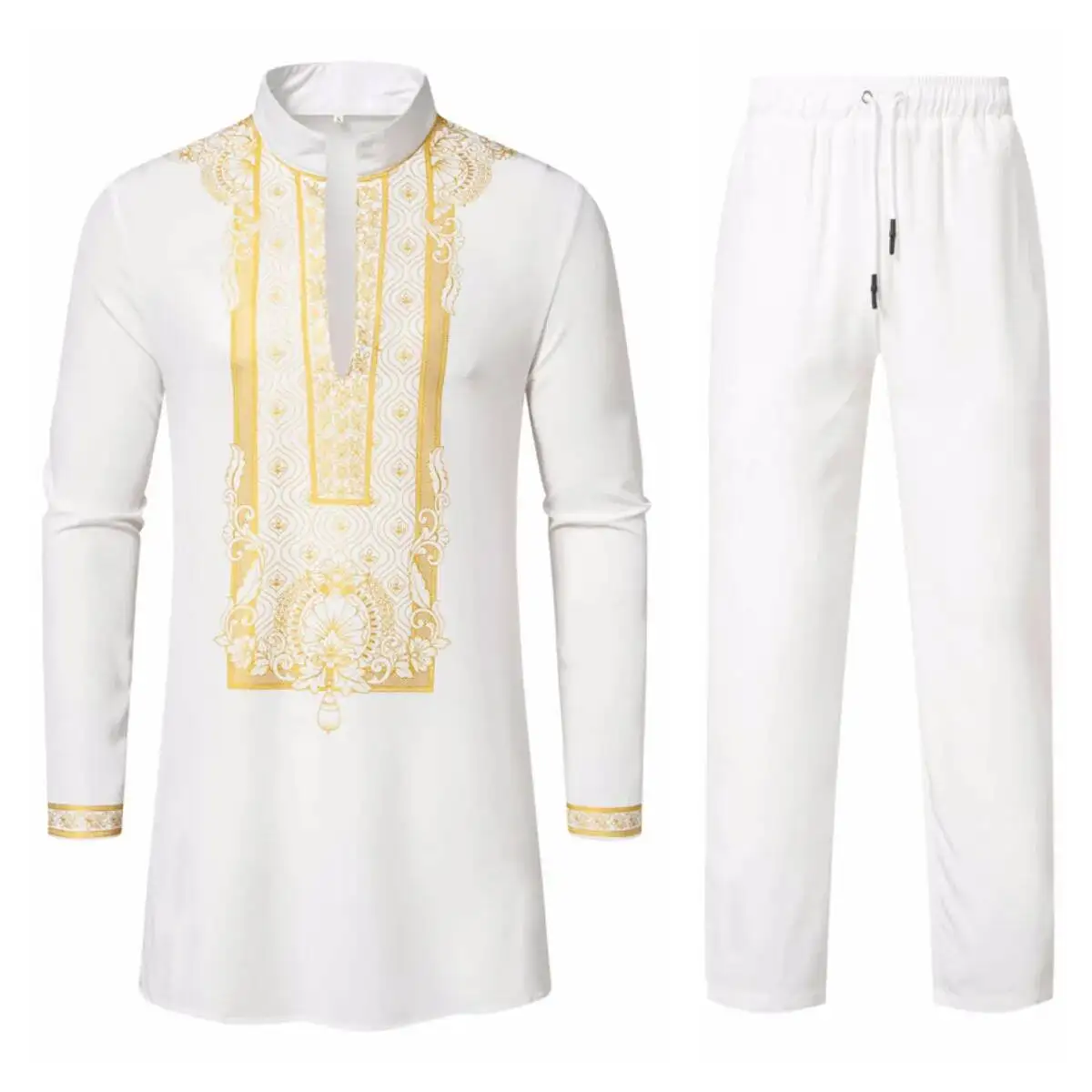 

Autumn/Winter Wind Men's Shirt Set New Style Stand Collar Fashion Printed Men's Pants Casual Set