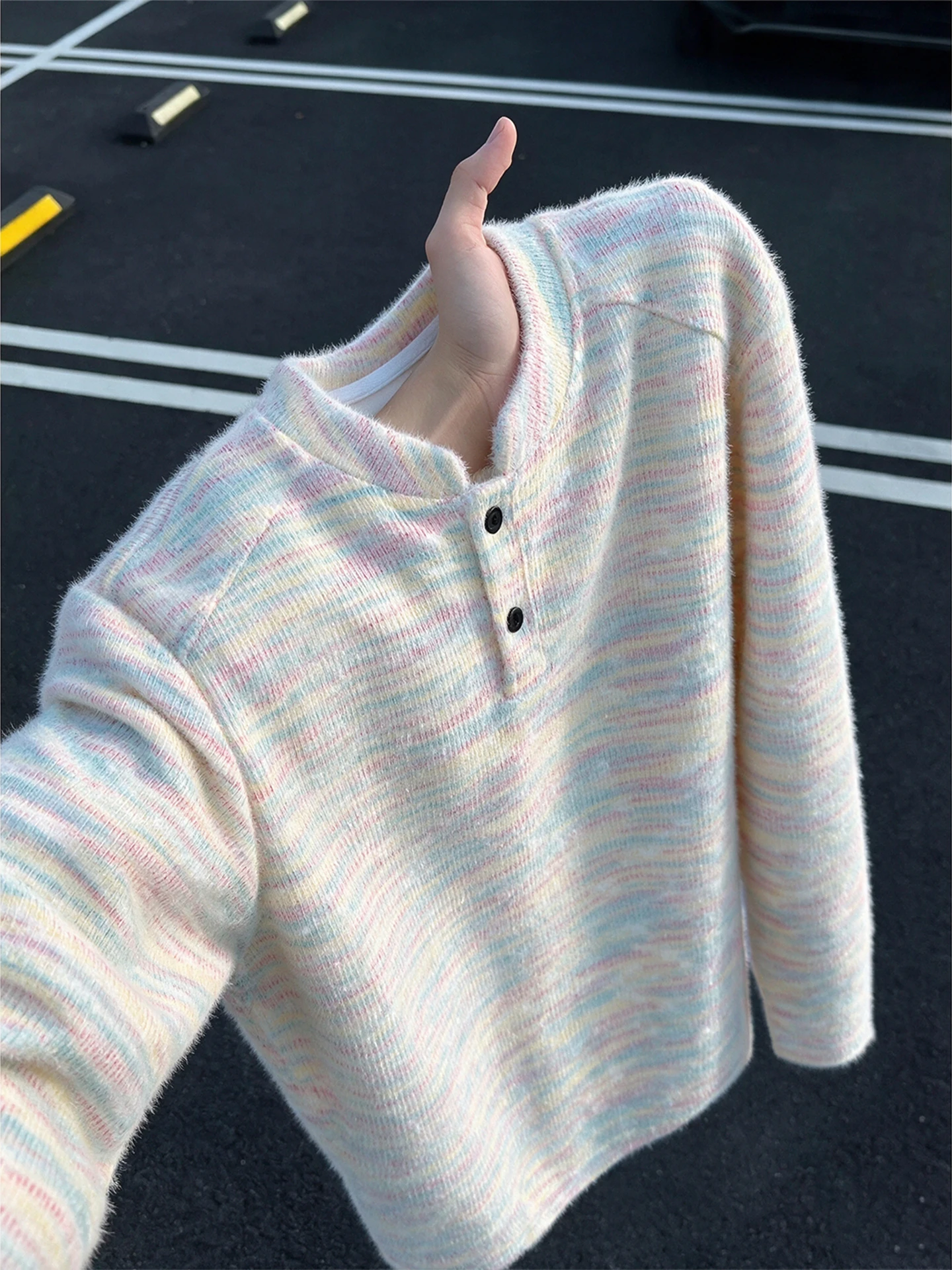 Laid-back Style Long Sleeve Henry Collar Sweatshirt Men Early Autumn Trendy High-end Feeling Comfortable Knitted  T-shirt