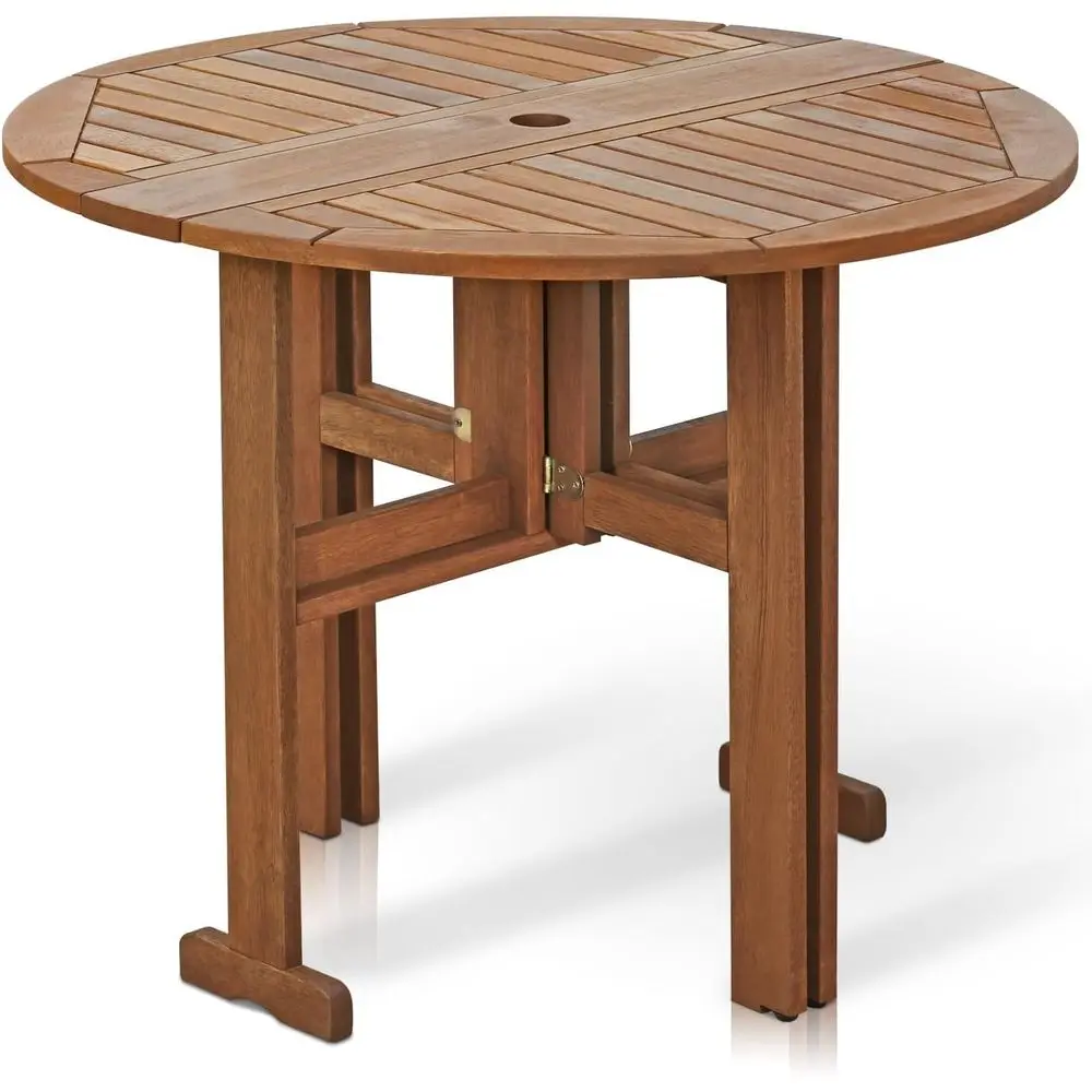 

Teak Oil-Finished Hardwood Patio Gateleg Round Table, Natural