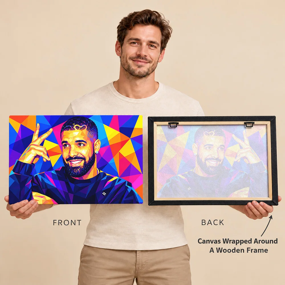 Drake Hip Hop Portrait Music Gallery Wrapped Canvas Print Customized Photo Geometric Color Blocks Wall Art For Listening Room
