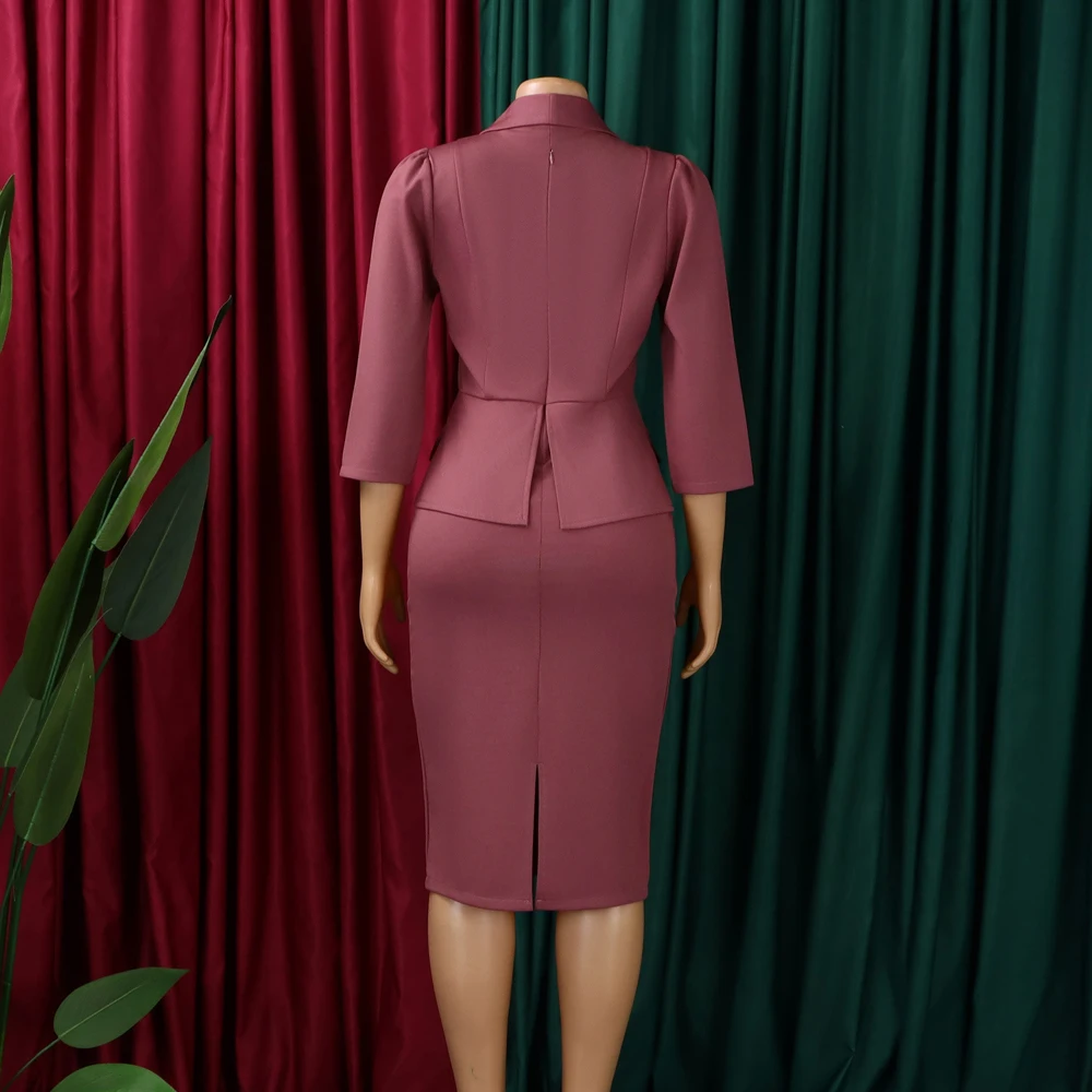 Großer Kragen 3/4 Ärmel Tailliertes Büro-Damenkleid Schönes Modisches Elegantes Afrikanisches Midi-Karrierekleid für Damenmode – Detail 9