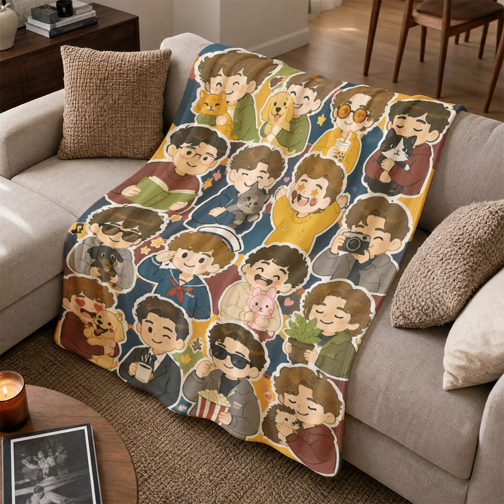 Cozy Cartoon Family Group Print Throw Blanket for Sofa Couch Decor Living Room Home Throw Gift Cute Characters Artwork Keepsake