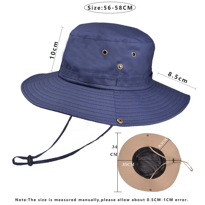 Bucket Hat for Men Solid Color Big Brim Fishing Cap Waterproof Outdoor Camping Hiking Fisherman Hat Gorra Couple Anti-UV Sun Cap