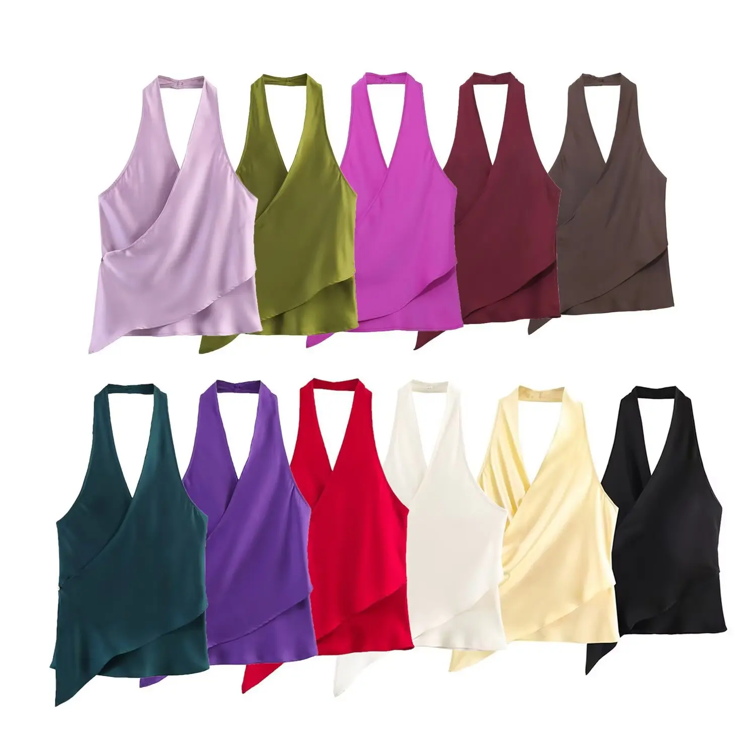 

Withered Women's 2026 European And American Fashion Versatile Silk Texture Hanging Neck Strap Small Tank Top For Women