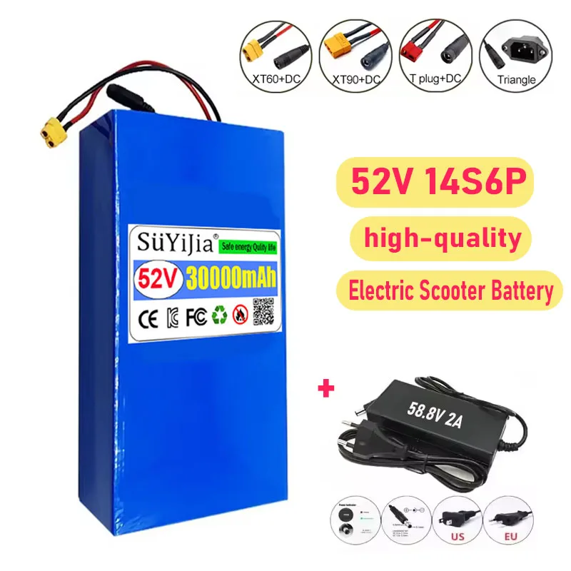 52V 30000mah 18650 Lithium Battery Pack 14S6P, Built-in 30A Balanced BMS 0-1500W High-power Electric Tool, Backup Battery