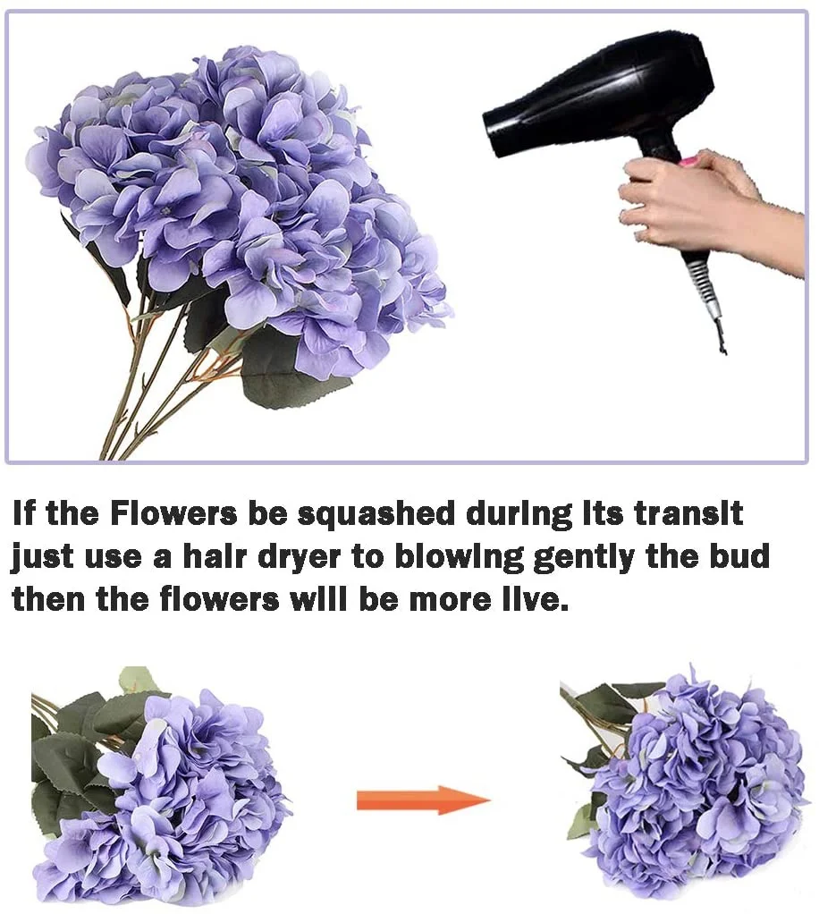 Artificial Flowers Silk Hydrangea Flowers with 5 Big Heads Bunch Bouquet for Home Wedding Party Decor DIY, Light Blue