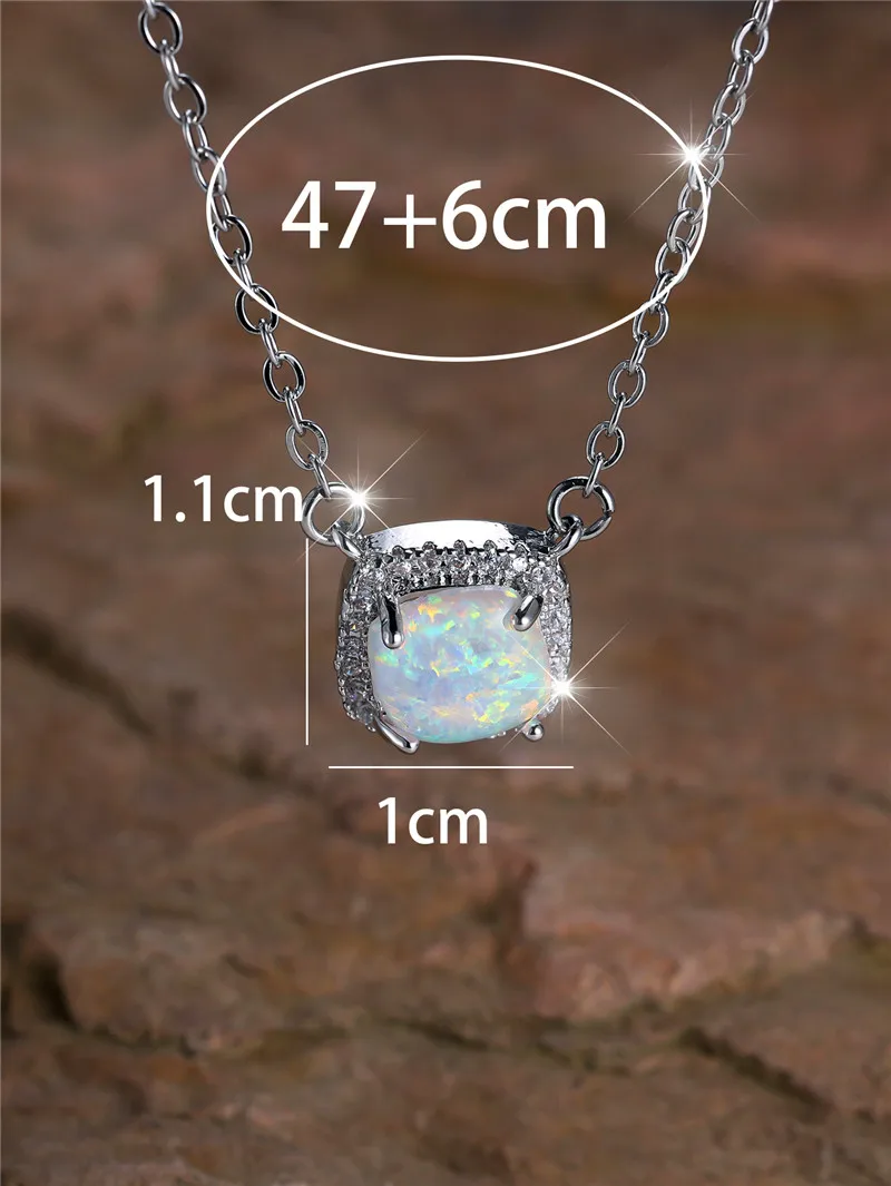 Charm Female White Opal Stone Pendant Necklace Vintage Silver Color Wedding Jewelry Gift For Women