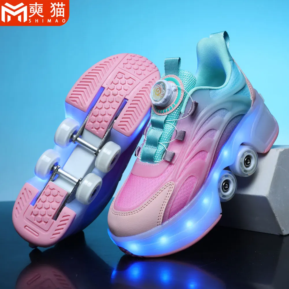 

Новые большие роликовые коньки с четырьмя выдвижными колесами и LED-подсветкой для детей, подростков, мальчиков и девочек, для активного отдыха, отличный подарок