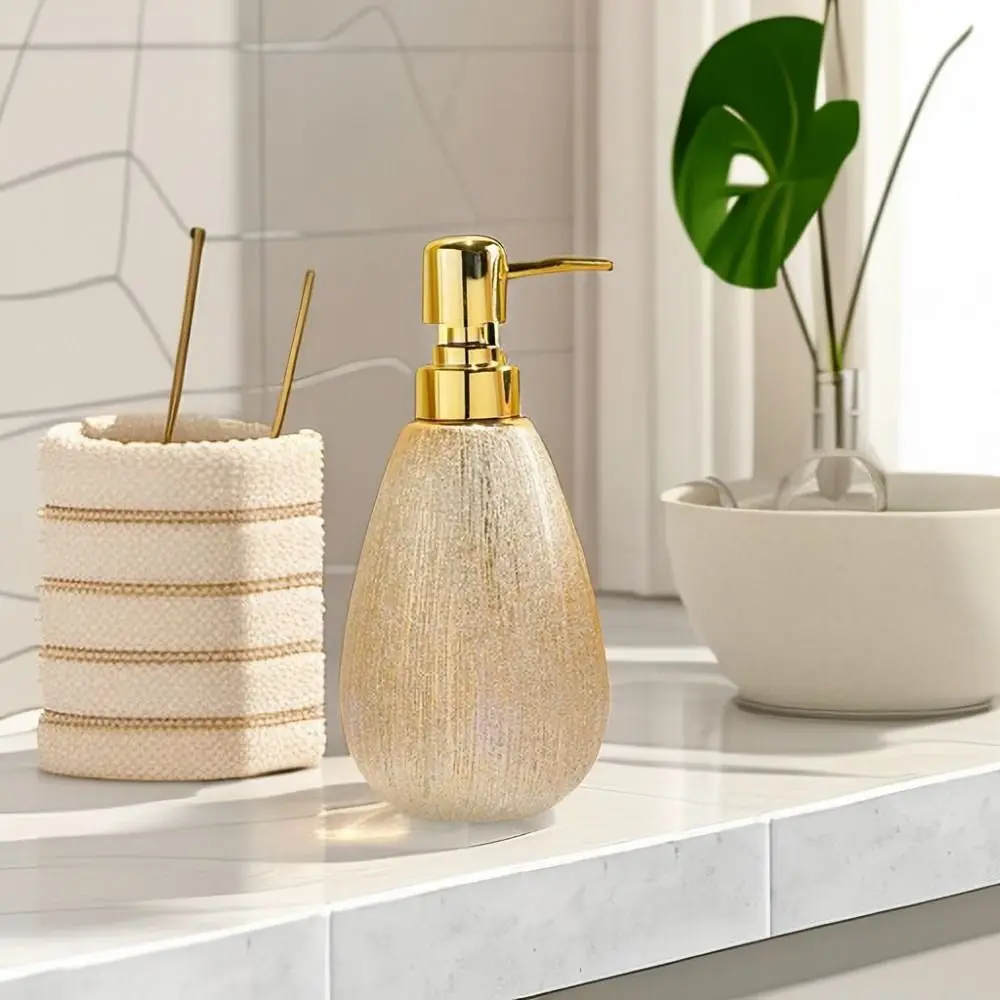 Simple 400ml Ceramic Press Pump Bottles Gold Luxury Hand Sanitizer Bottle Large-Capacity Empty Liquid Dispenser Cosmetic